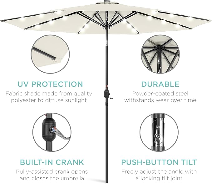 Best Choice Products 10ft Solar Polyester LED Lighted Patio Umbrella w/Tilt - Image 5