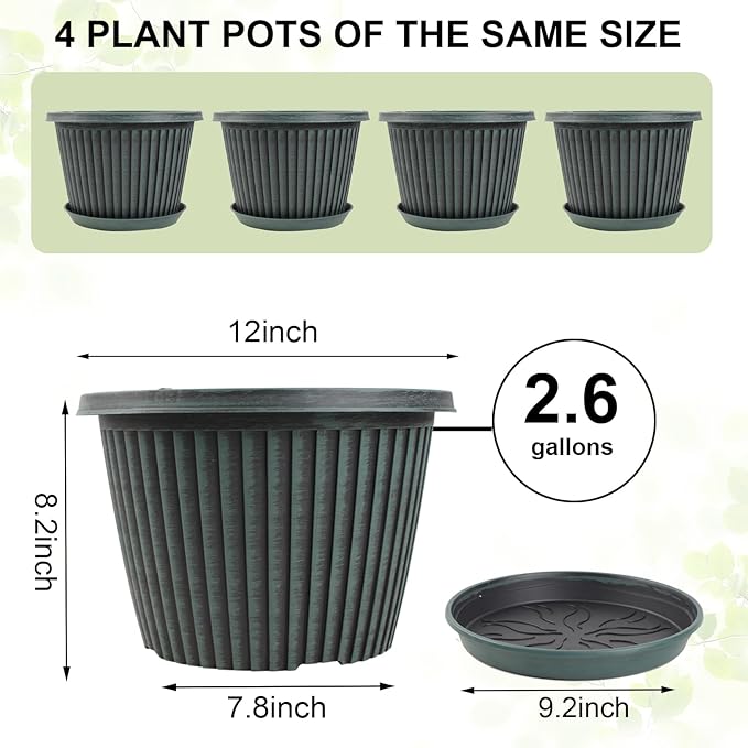 Large-Planter-Indoor-Outdoor Plant Pots, 12 inch 4 Pack Plastic Flower Pots - Image 4