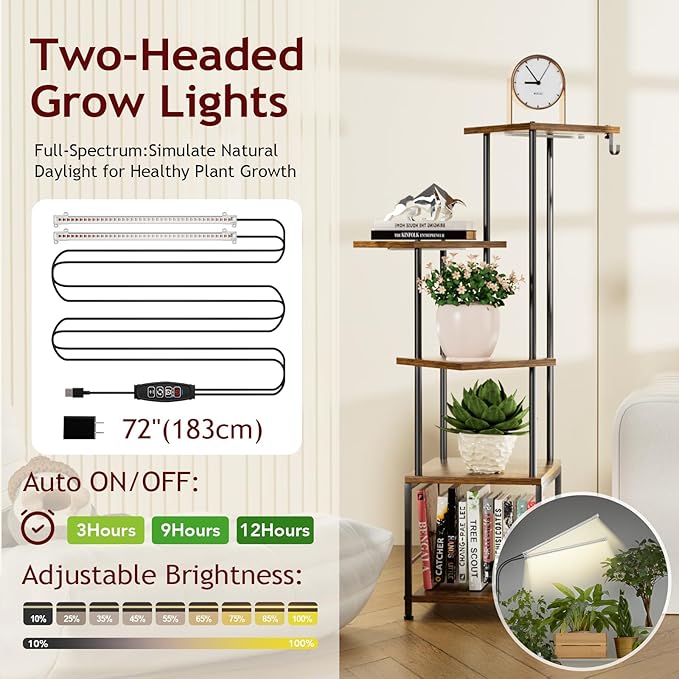 Plant Stand Indoor with Grow Light, 5-Tiered Tall Plant Stand Indoor, Metal - Image 3