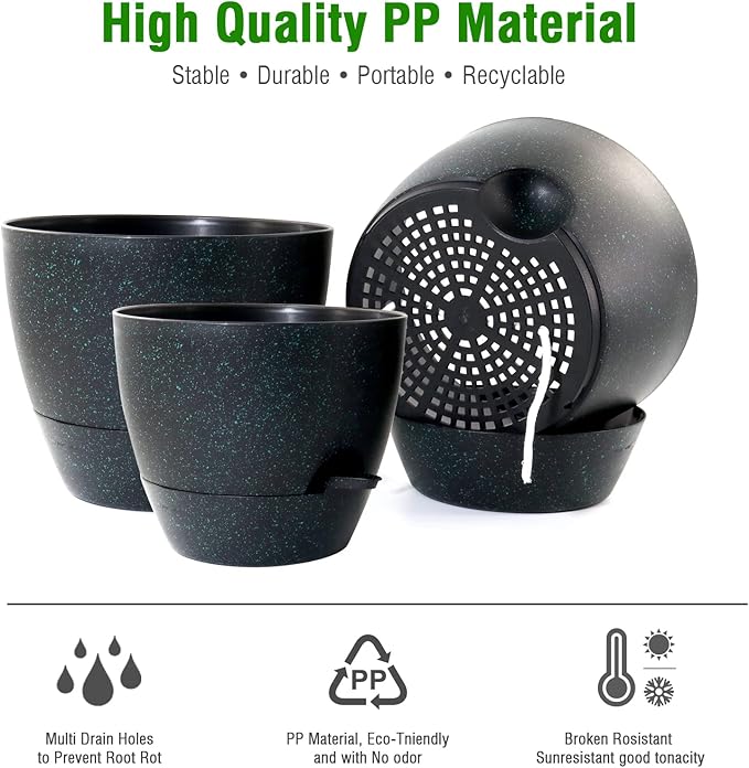 Large Self Watering Pots, 12/10/9 Plastic Planters - Image 5