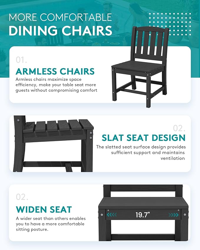 SERWALL 7-Piece Outdoor Dining Set, All Weather HDPE Outdoor Furniture Set - Image 6