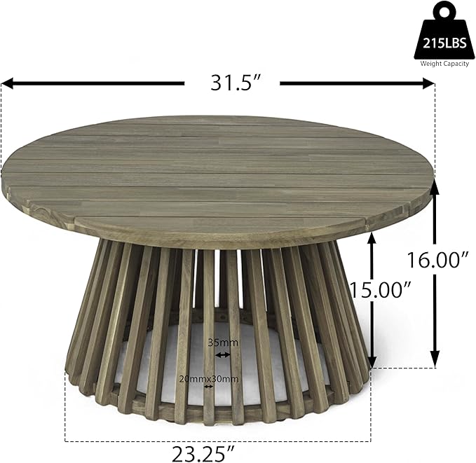 Merax Patio Outdoor Acacia Wood Round Coffee Table - Image 7
