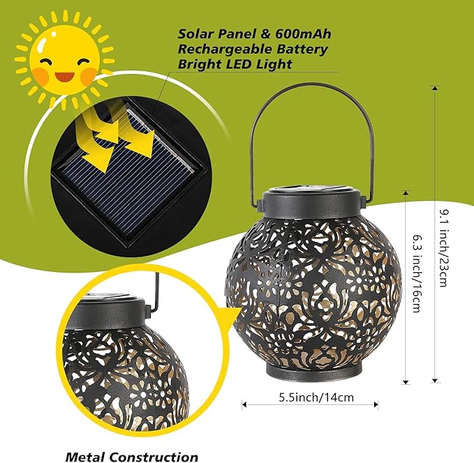 Set of 2 Solar Lantern Outdoor Hanging Decorative Lights - Image 3