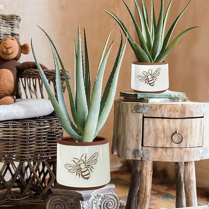 YBX Terracotta Pots Inch with Drainage Holes, Bee Decor, Ceramic Pots - Image 3