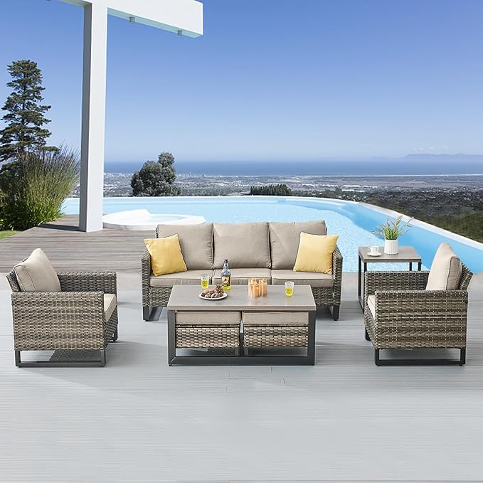 Belord 7 Piece Outdoor Furniture Patio Wicker Sofa Set, Oversize Outdoor Dining - Image 2