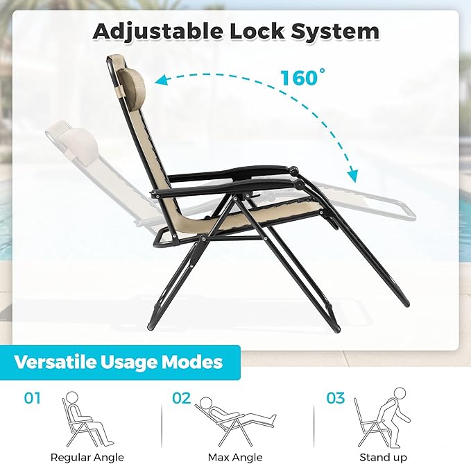 Homall Zero Gravity Chair Patio Folding Lawn Outdoor Lounge Gravity Camp - Image 4