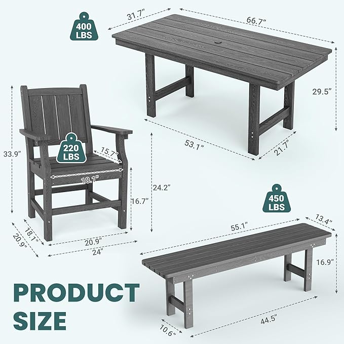 Pamapic 6 PCS Outdoor Dining Set, Spacious HDPE Outdoor Table - Image 6