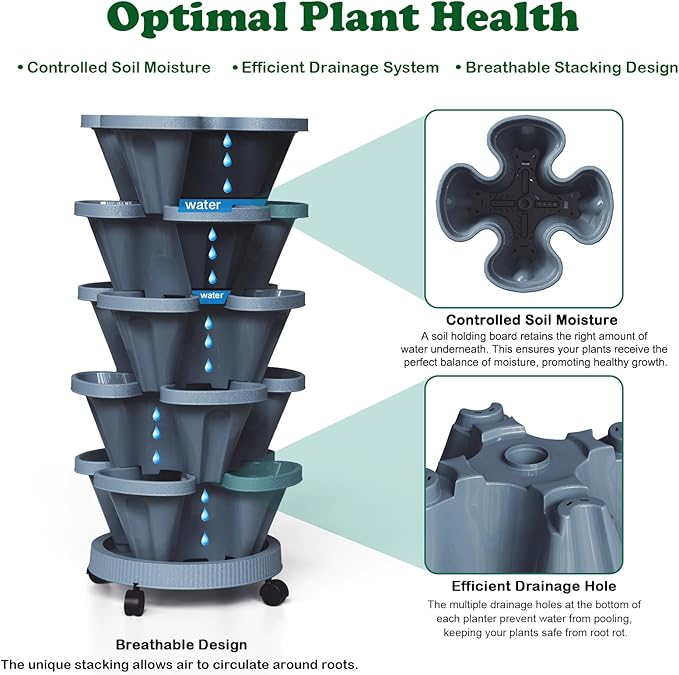 Strawberry Planters, 7 Tiered Vertical Stackable Planter, Herb Stacking Tower - Image 2