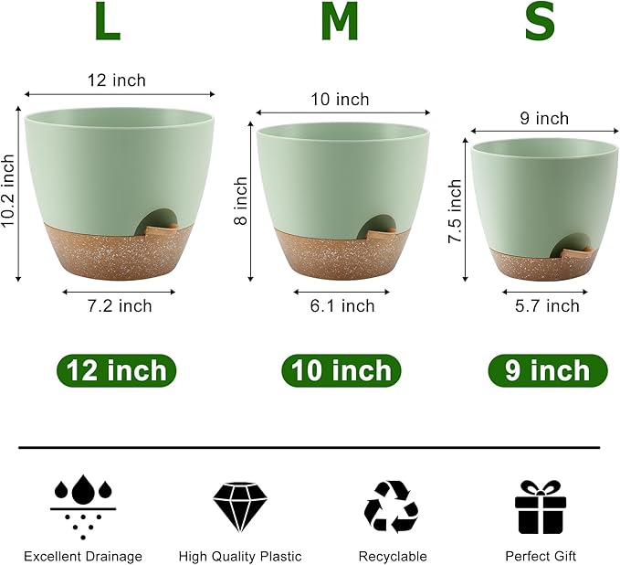 Plant Pots 12/10/9 Inch Self Watering Pots, Plastic Flower Pots, Nursery - Image 3
