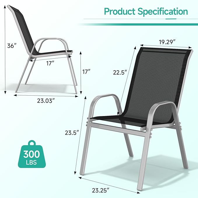 Patio Chairs Set of 2, Easily Set Up Stackable Outdoor Dining Chairs - Image 3
