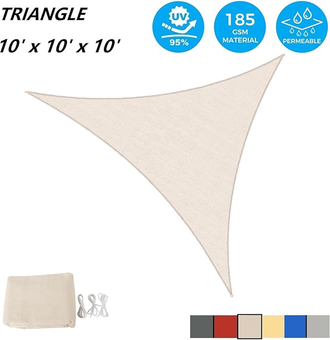 AsterOutdoor Sun Shade Sail Triangle 10' x 10' x 10' UV Block Canopy - Image 2