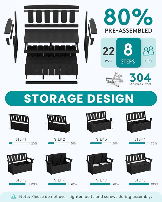 SERWALL HDPE Outdoor Storage Bench, All-Weather, UV-Resistant Deck Box - Image 6
