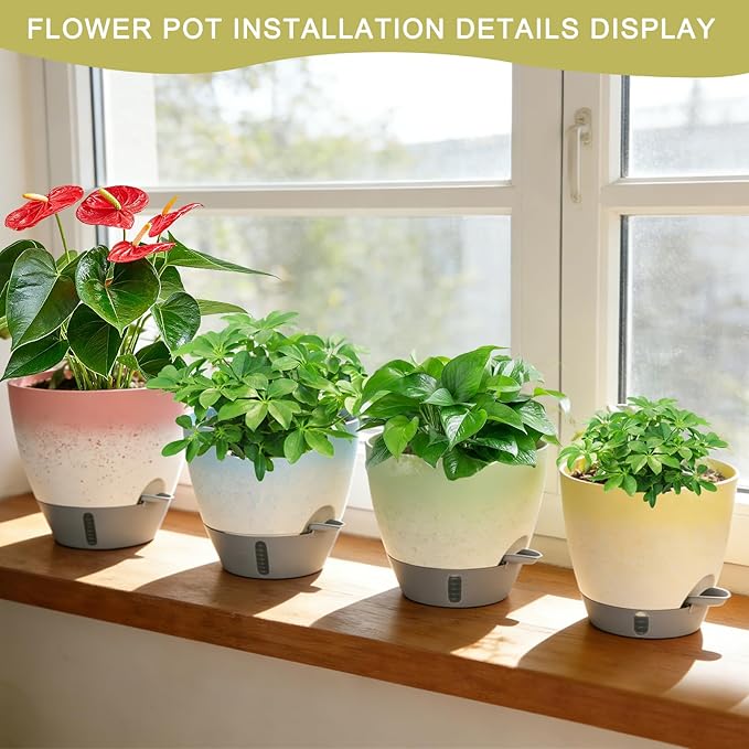 4-Piece Planter Set, 12/10/9/8-inch Self-Watering Pots - Image 7