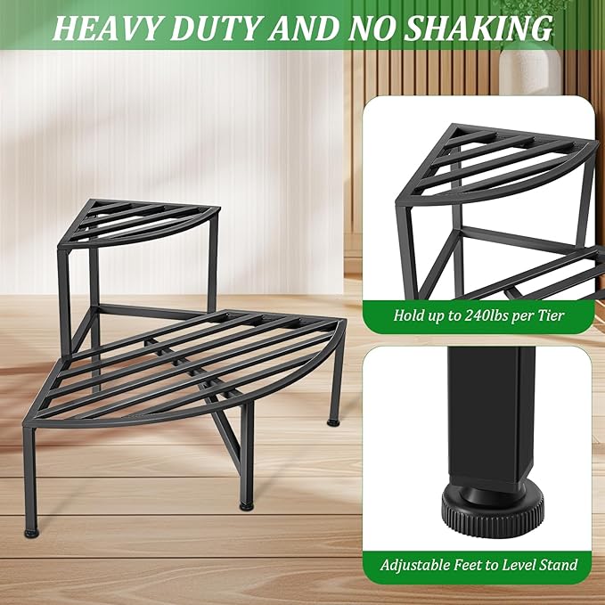 Corner Plant Stand Outdoor Metal, 2 Tier Heavy Duty Ladder Plant Shelf Indoor - Image 3