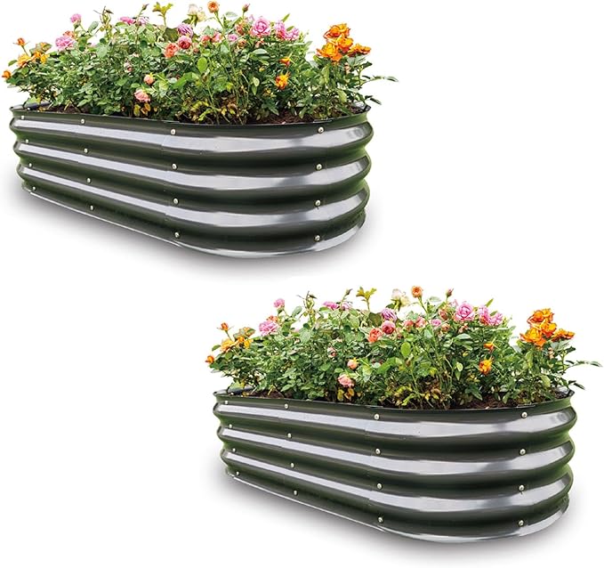 Gardmax 2 Pack Galvanized Raised Garden Bed, Lightweight Planter Boxes Outdoor by ChooseGardmaxforbetterlife