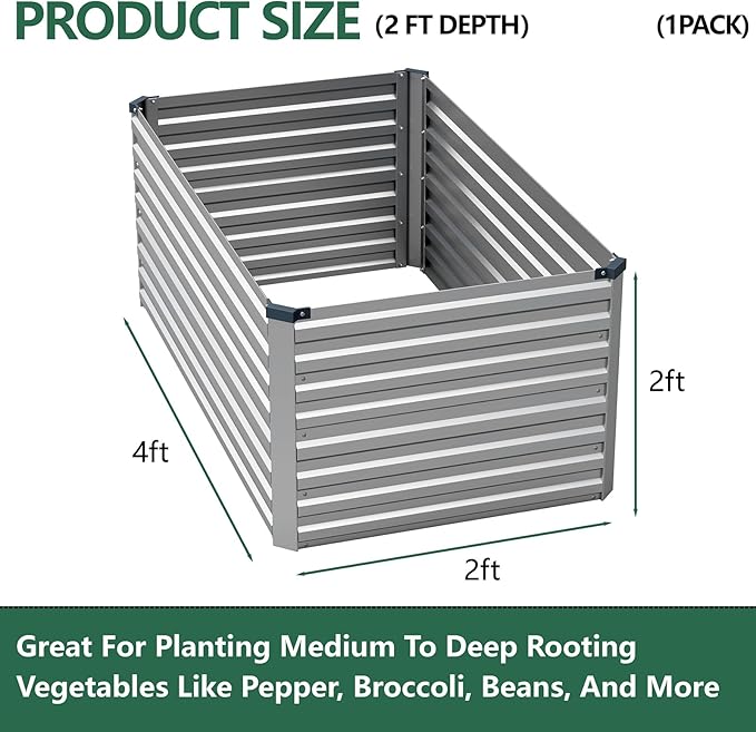 Vengarus 4x2x2FT Galvanized Raised Garden Bed Kit, Outdoor Metal Planter Box - Image 2