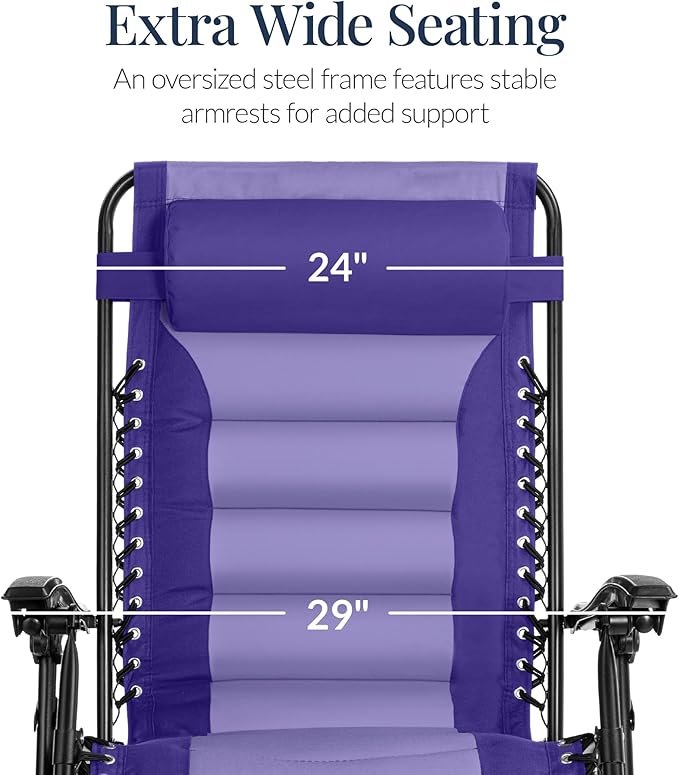 Best Choice Products Oversized Padded Zero Gravity Chair, Folding Outdoor Patio - Image 3