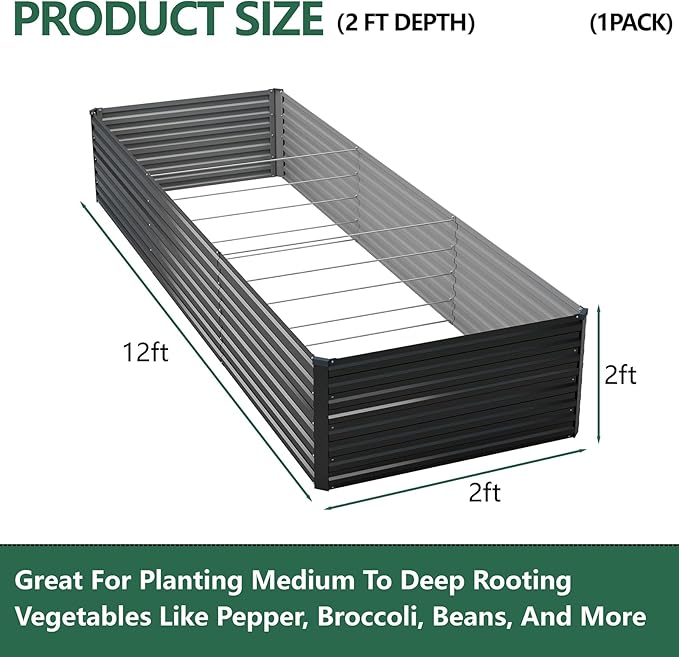 Vengarus 12x2x2FT Galvanized Raised Garden Bed Kit, Large Rectangle Elevated - Image 2