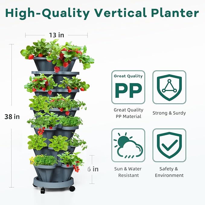 7 Tiered Strawberry Vertical Planter Tower Garden 3 Pack, Stackable Planter - Image 2