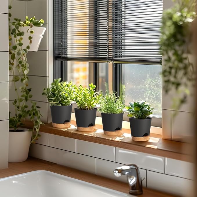 4 inch Self Watering Pots for Indoor Outdoor Plants, 6 Pack Plastic Flower - Image 7