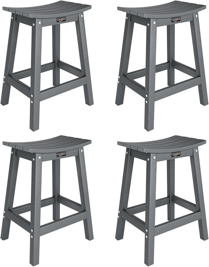 VINGLI 24 Inch Outdoor Bar Stools Set of 4, HDPE Weather Resistance Counter by VINGLI
