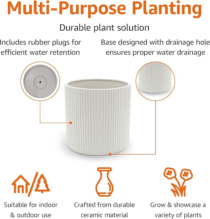 Amazon Basics Fluted Ceramic Round Planter - Image 2