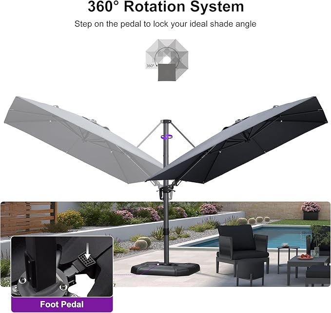 PURPLE LEAF 9' X 12' Left-right Tilt Patio Umbrella Outdoor Cantilever Swivel - Image 7