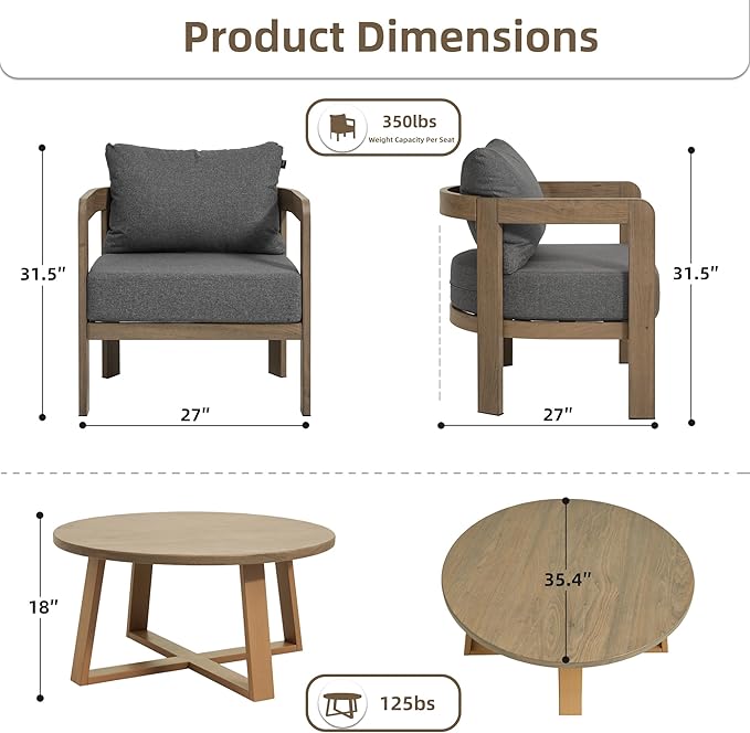 Outdoor Patio Furniture Set, 5 Pieces Modern Metal Patio Conversation Set - Image 2