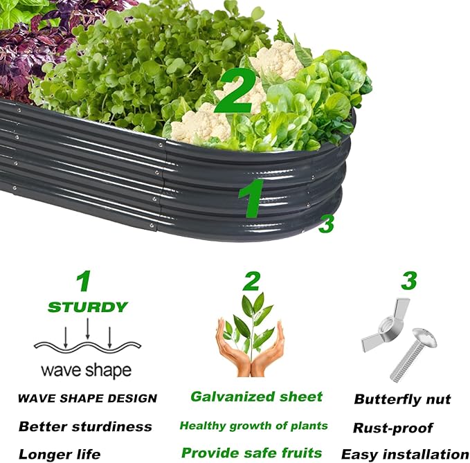 Raised Garden Bed Galvanized Planter Box Outdoor, Rot-Resistant Metal Garden - Image 4