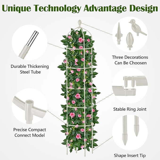 Garden Obelisk Trellis for Climbing Plants Outdoor 6.7 Ft Rose Bush Round - Image 3
