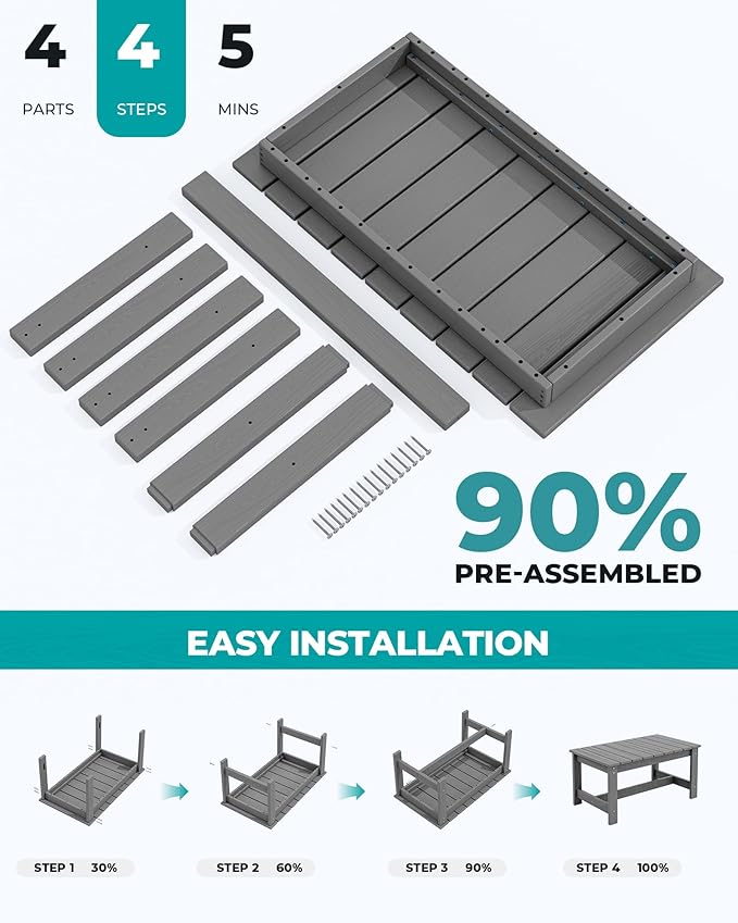 SERWALL Outdoor Coffee Table, HDPE Patio Coffee Table - Image 4