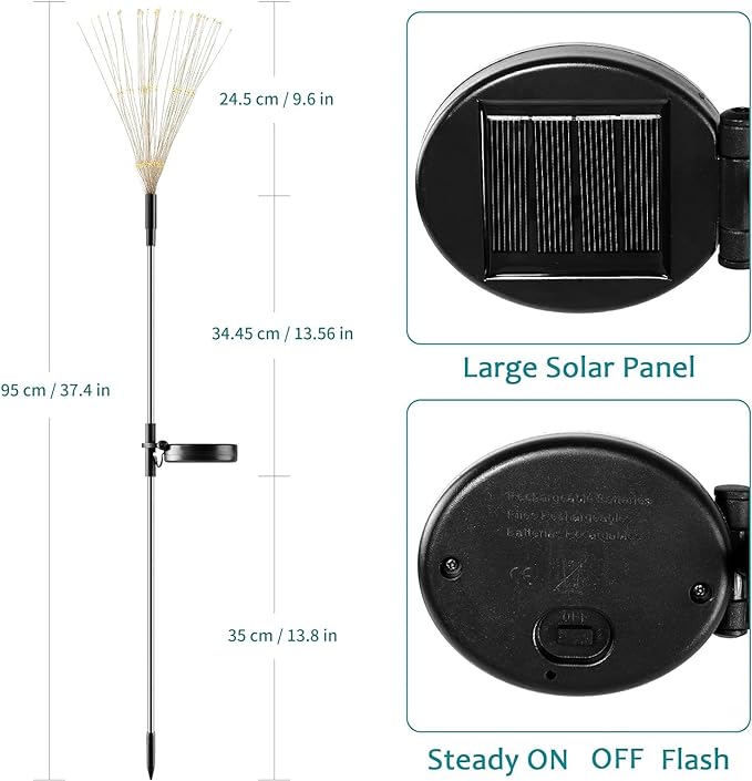 JJGoo Solar Firework Lights, 2 Pack 120 LEDs 2 Lighting Modes Solar Garden - Image 2