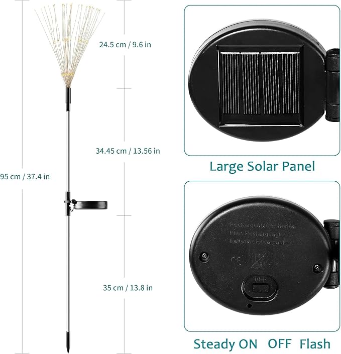 JJGoo Solar Firework Lights, 2 Pack 120 LEDs 2 Lighting Modes Solar Garden - Image 6