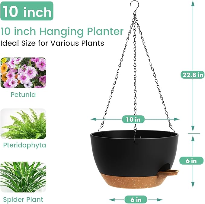 Set of 3-10 Inch Self Watering Hanging Planters - Image 7