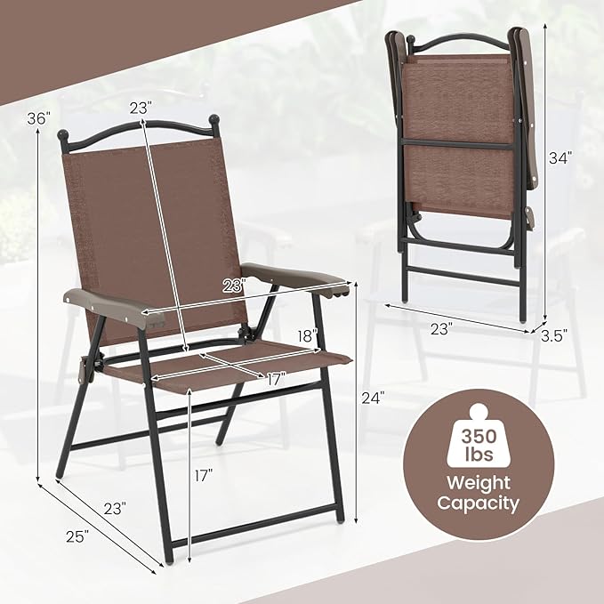 Giantex Set of 2 Patio Folding Chairs, Outdoor Patio Dining Chairs w/Armrest - Image 3