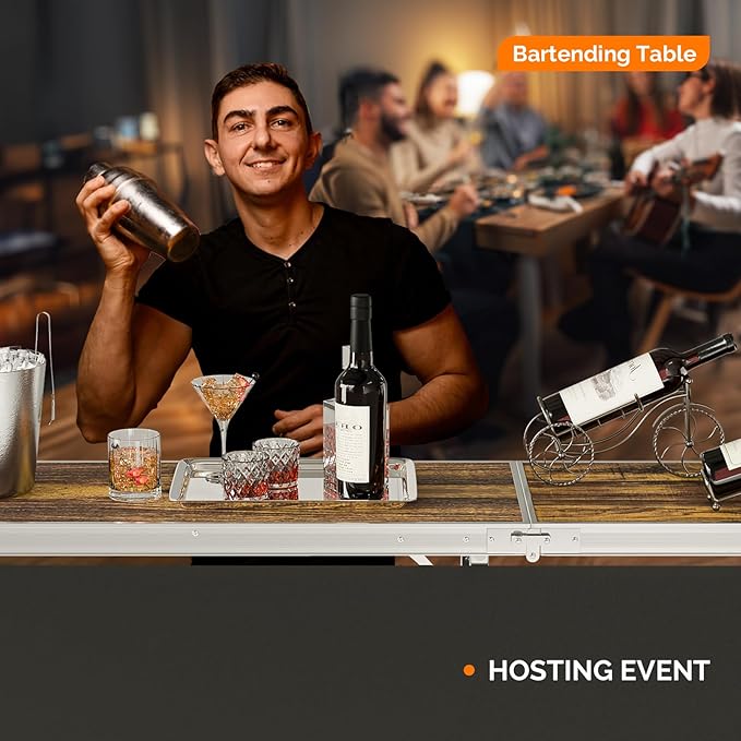 VINGLI 78" Portable Bar Table, 2-Tier Shelves, Mobile Bar Table - Image 7