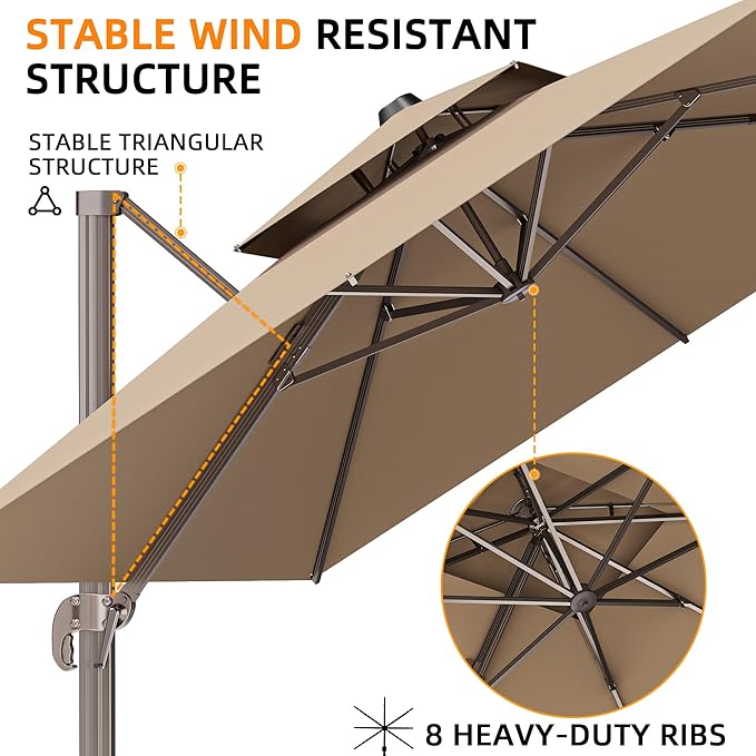 9' X 12' Patio Umbrellas Double Top Large Rectangle Umbrella Heavy Duty - Image 2