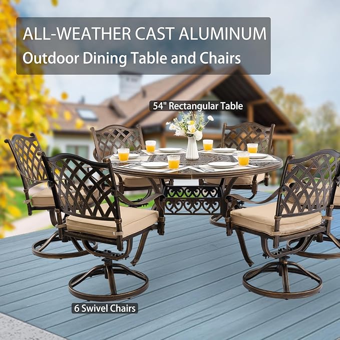 7-Piece Cast Aluminum Patio Furniture, Patio Dining Set - Image 3