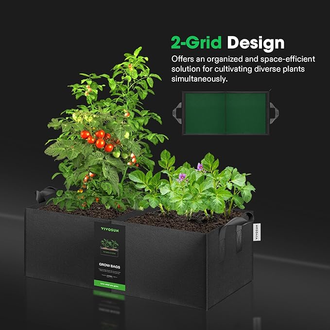 VIVOSUN 3-Pack 2-Grid 10 Gallon Grow Bags, Heavy Duty Square Plant Grow Pots - Image 5