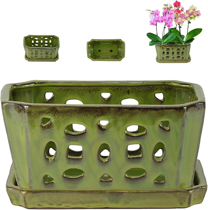 W&W Orchid Pot with Holes and Saucer by WWHomeDecor