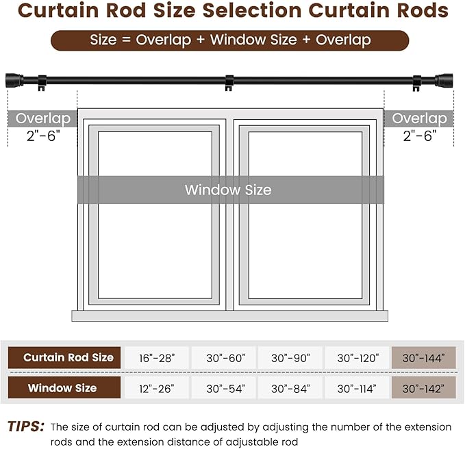 1” Diameter Curtain Rods Itself is 30 to144 inch 1 Pack Fit 30-142 inch - Image 3