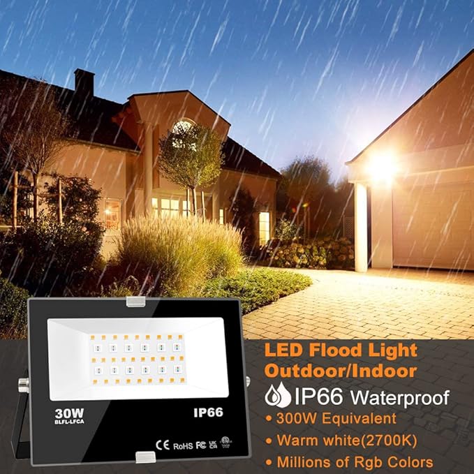 LED Flood Light Outdoor 30W, 300W Equivalent 3000LM Smart RGB Landscape Lighting - Image 2