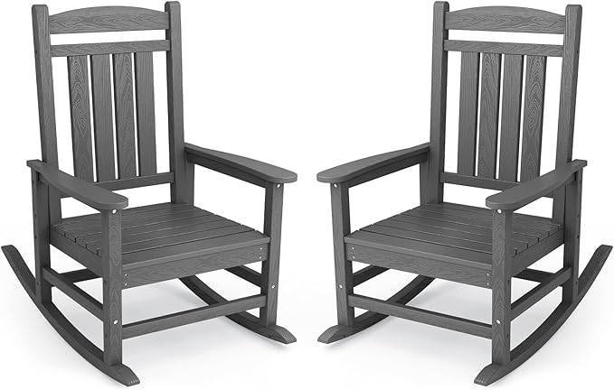 KINGYES Oversized Outdoor Rocking Chair Set of 2, HDPE Patio Rocking Chairs by KINGYES