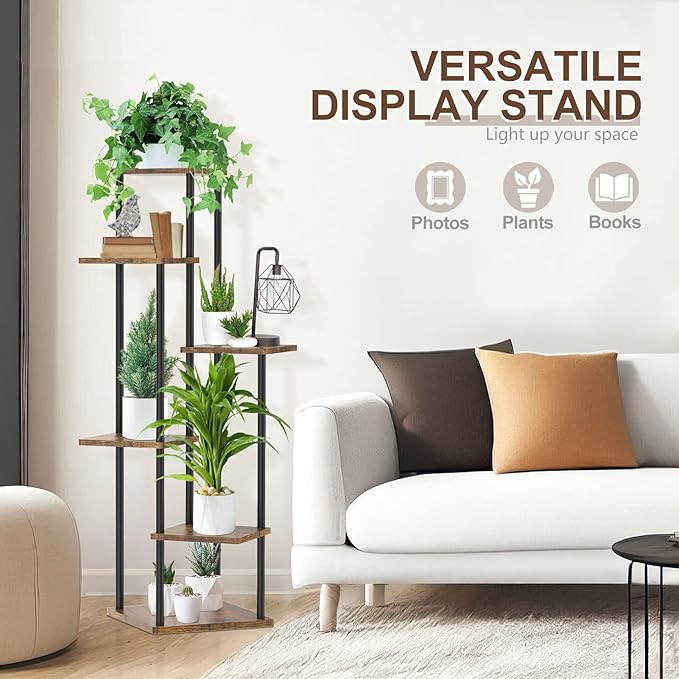 6 Tier Tall Plant Stand Indoor Outdoor, Large Wood Metal Planter Shelf Holder - Image 6