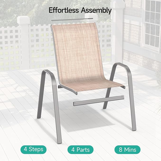 Patio Chairs Set of 6, Easily Set Up Stackable Outdoor Dining Chairs - Image 4