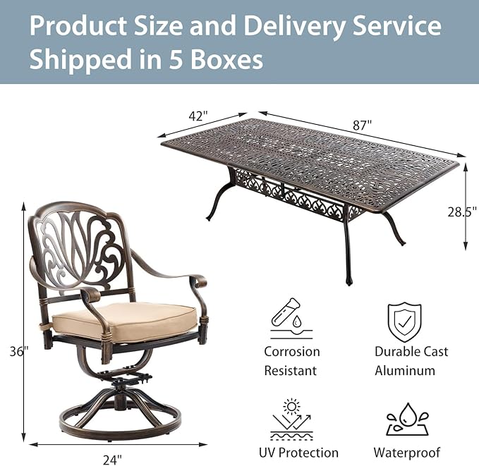 9-Piece Cast Aluminum Patio Furniture, Outdoor Dining Sets - Image 6