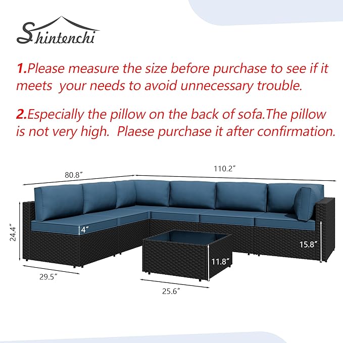 7 Pieces Outdoor Patio Sectional Sofa Couch, Wicker Furniture Patio - Image 4