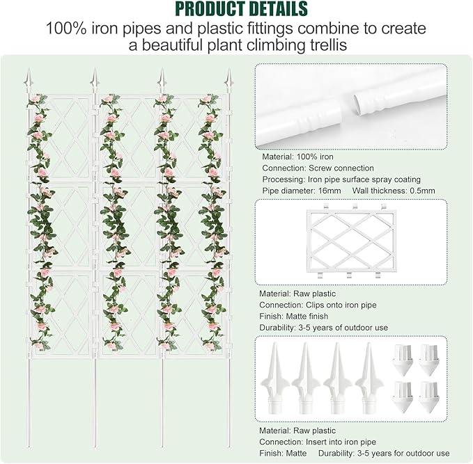 5.25FT Metal Pipe Trellis for Climbing Plants Outdoor, Garden Wall White Trellis - Image 4