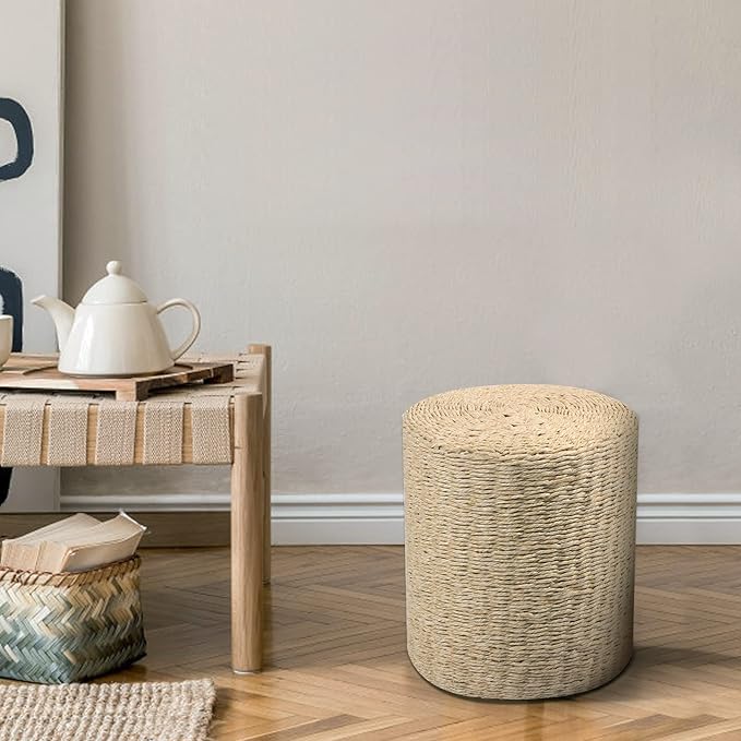 Wimarsbon Decor Round Pouf Ottoman Single Strand Paper Rope Pouf Footrest - Image 4
