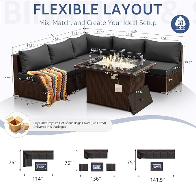 NICESOUL 6 Piece L Shape Outdoor Couch Set - Image 4